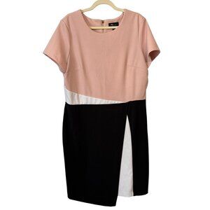 Colorblock Short Sleeve Sheath Dress RN Studio Size 18 Pink/Black/White Zip Back
